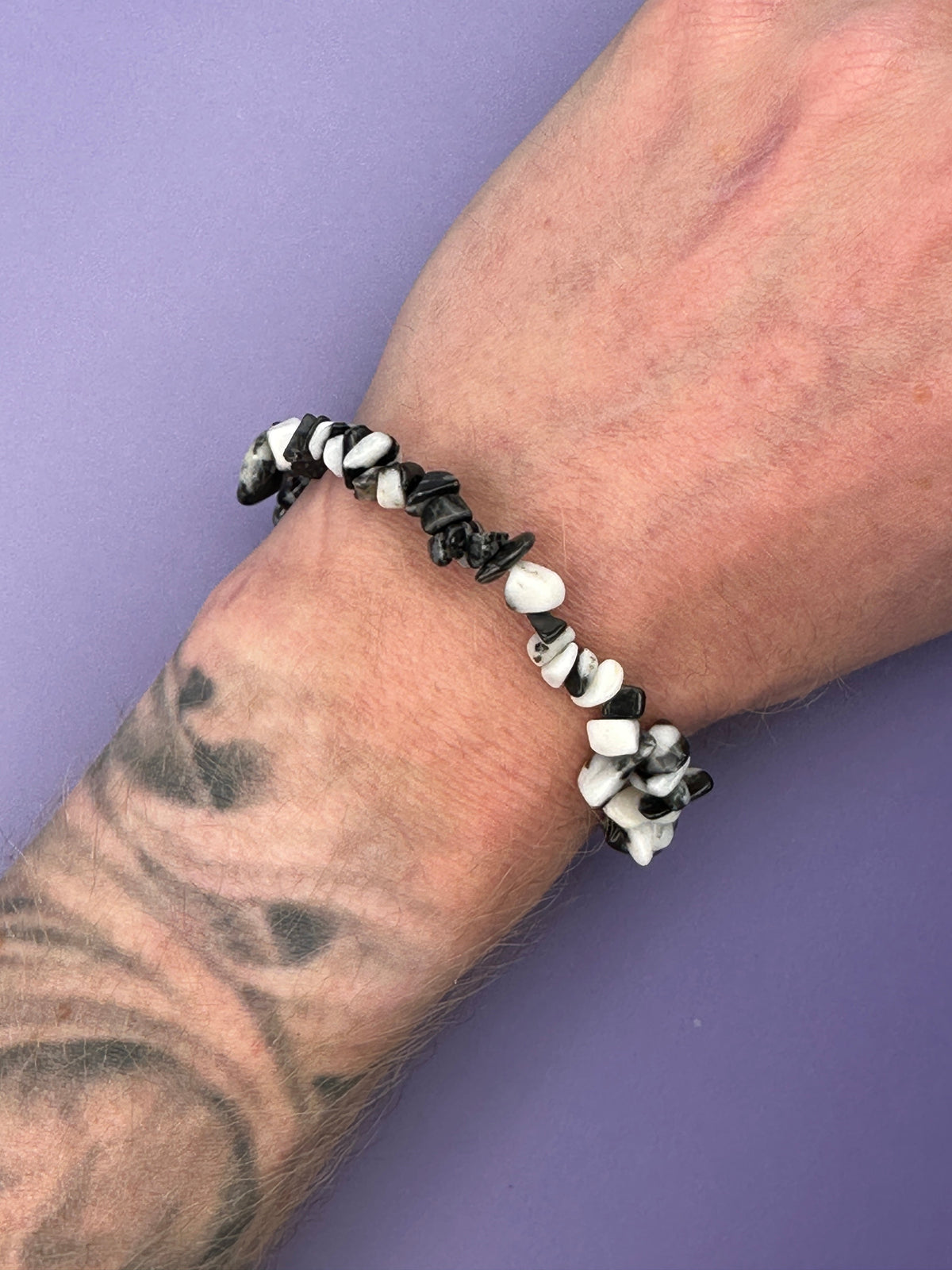 Black zebra agate - Crystal chip bracelet