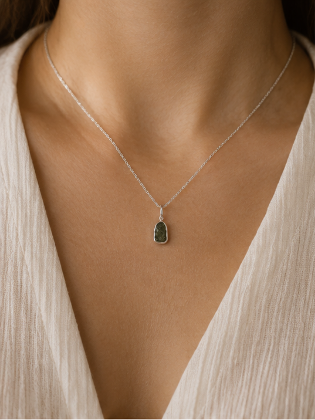 Moldavite - Mini necklace pendant (sterling silver)
