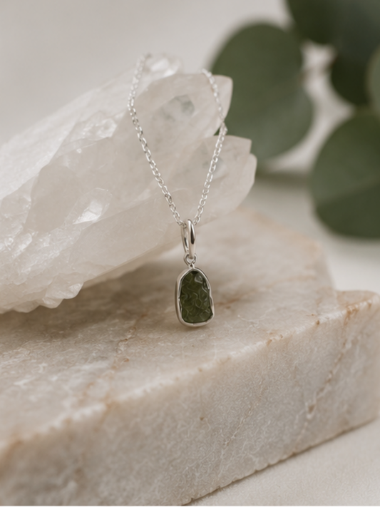Moldavite - Mini necklace pendant (sterling silver)