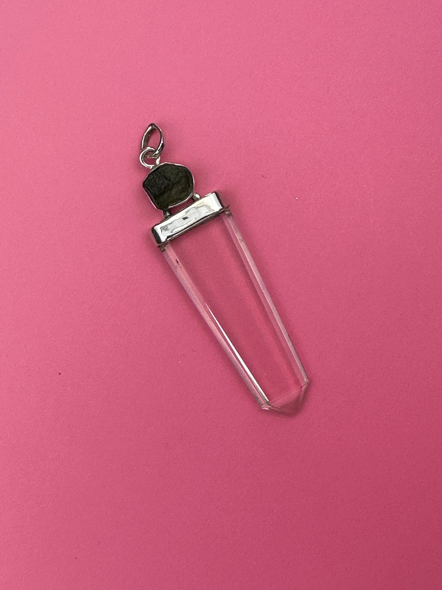 Moldavite and quartz - Pendant