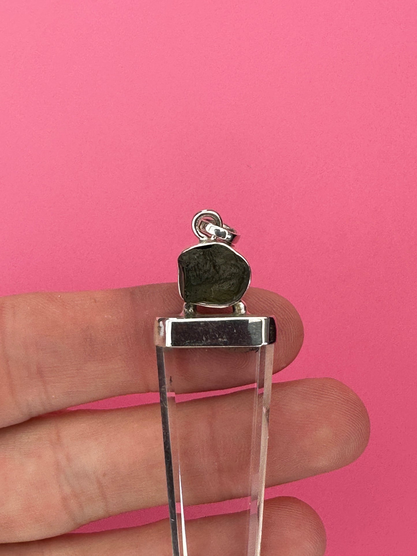 Moldavite and quartz - Pendant