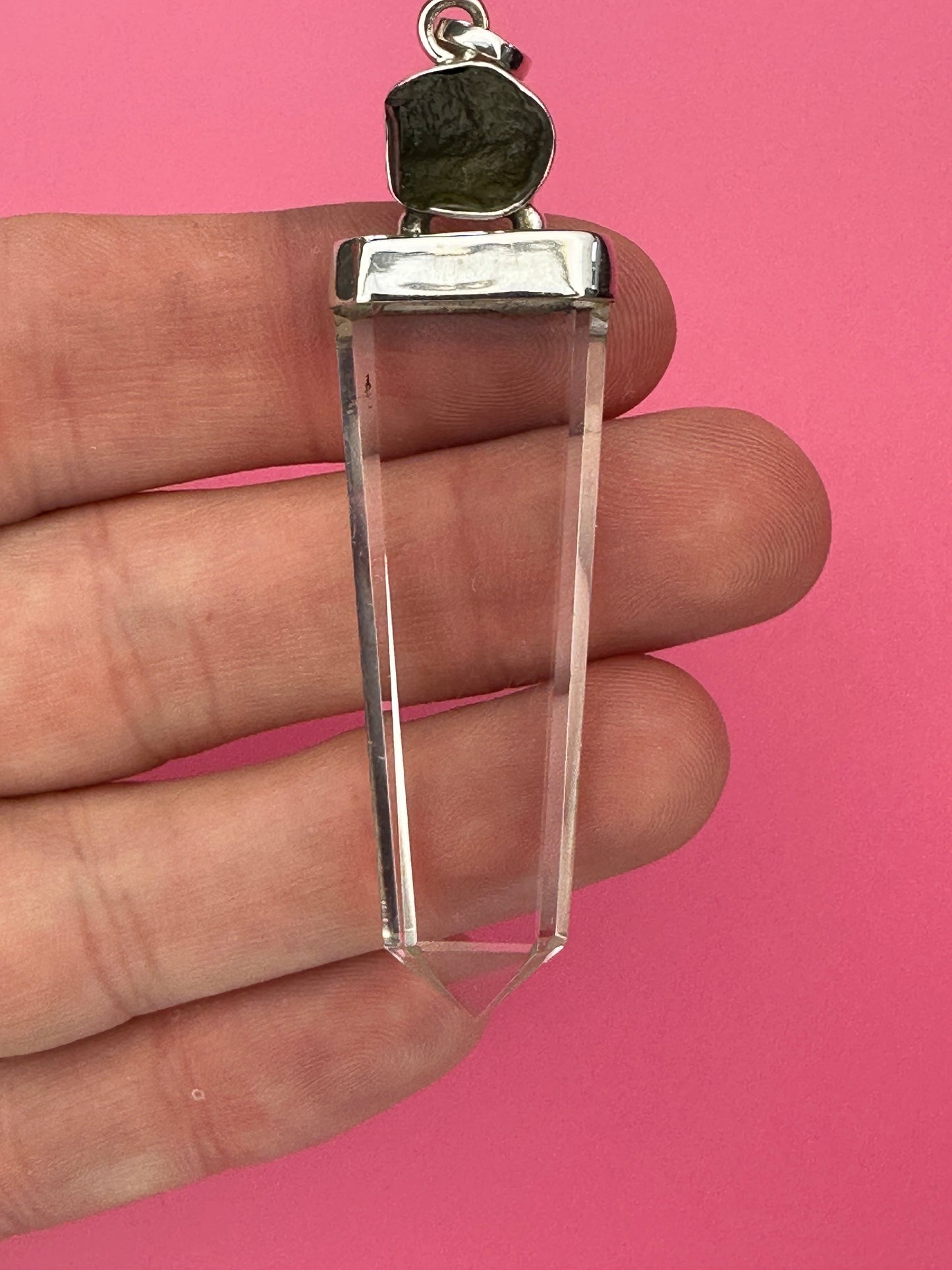Moldavite and quartz - Pendant