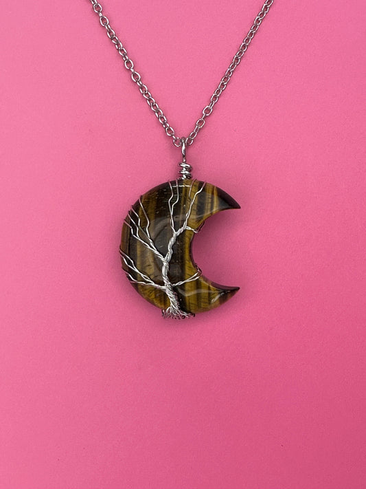 Tigers eye moon pendant and necklace