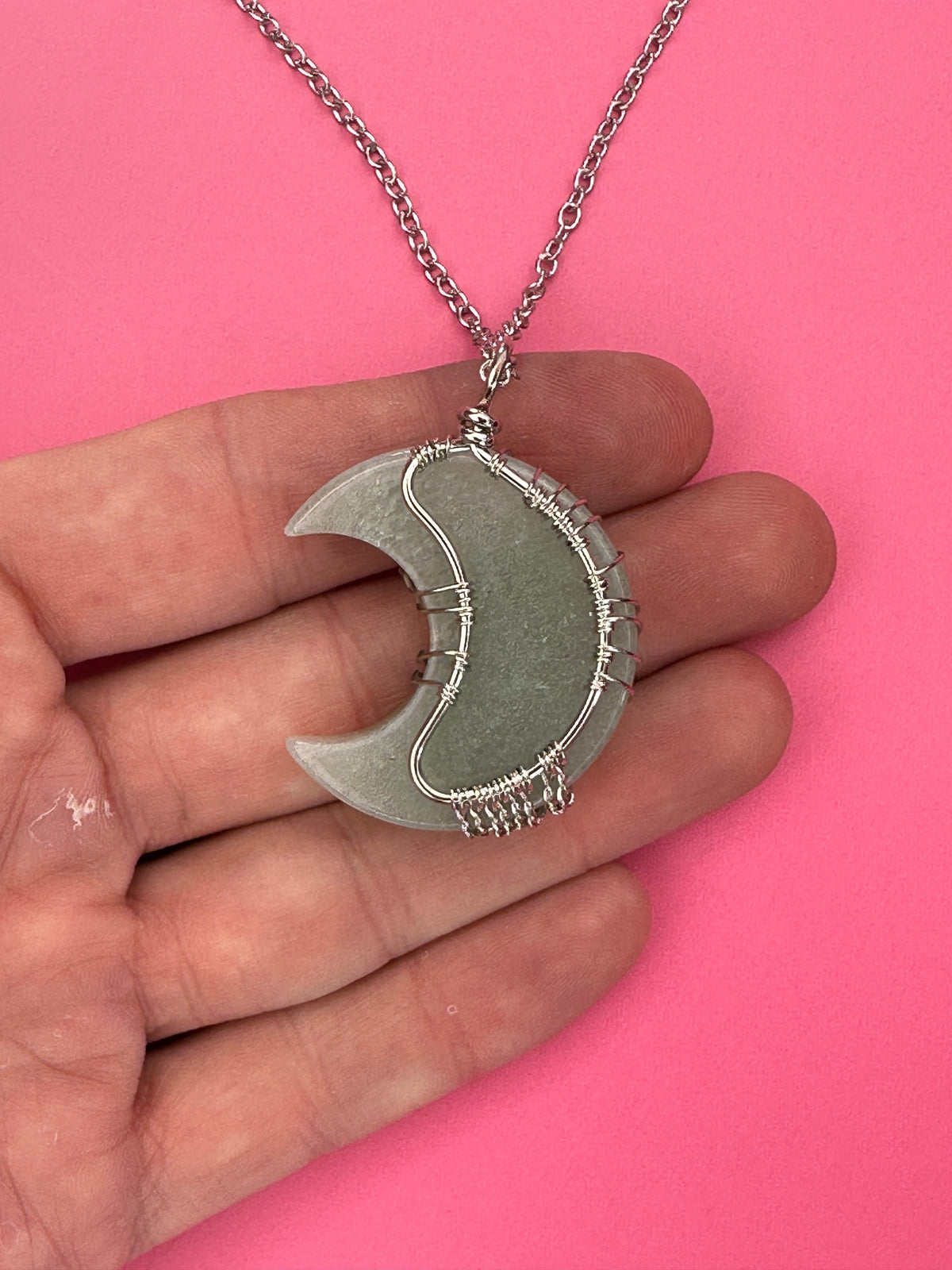 Green aventurine moon pendant and necklace