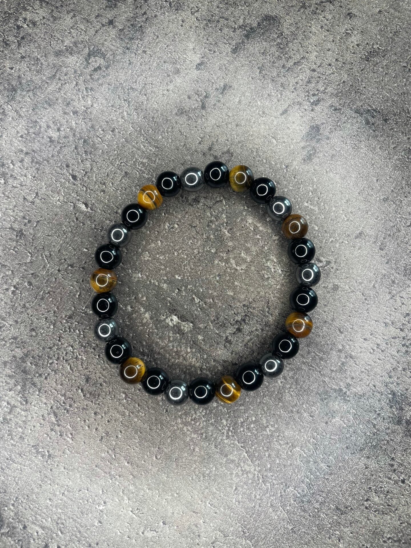 Triple protection - beaded bracelet; black obsidian, tiger's eye and hematite