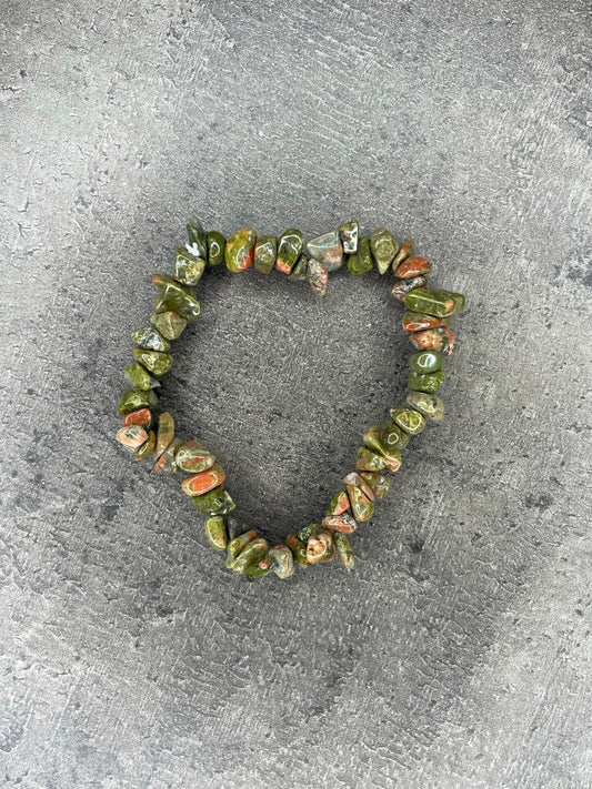 Unakite - Crystal chip bracelet