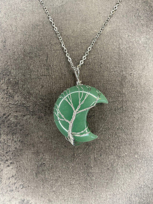 Green aventurine moon pendant and necklace