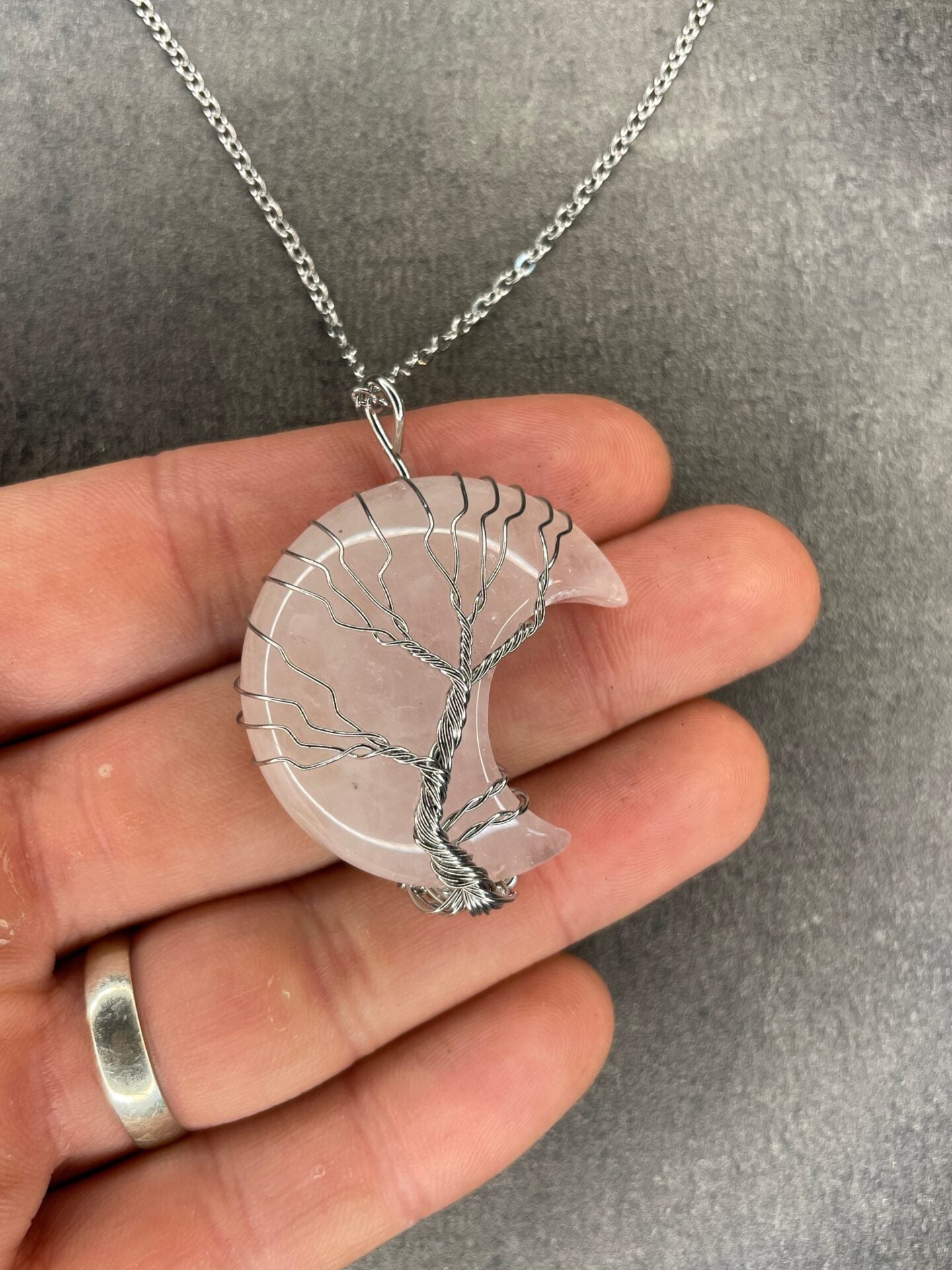 Rose quartz moon pendant and necklace