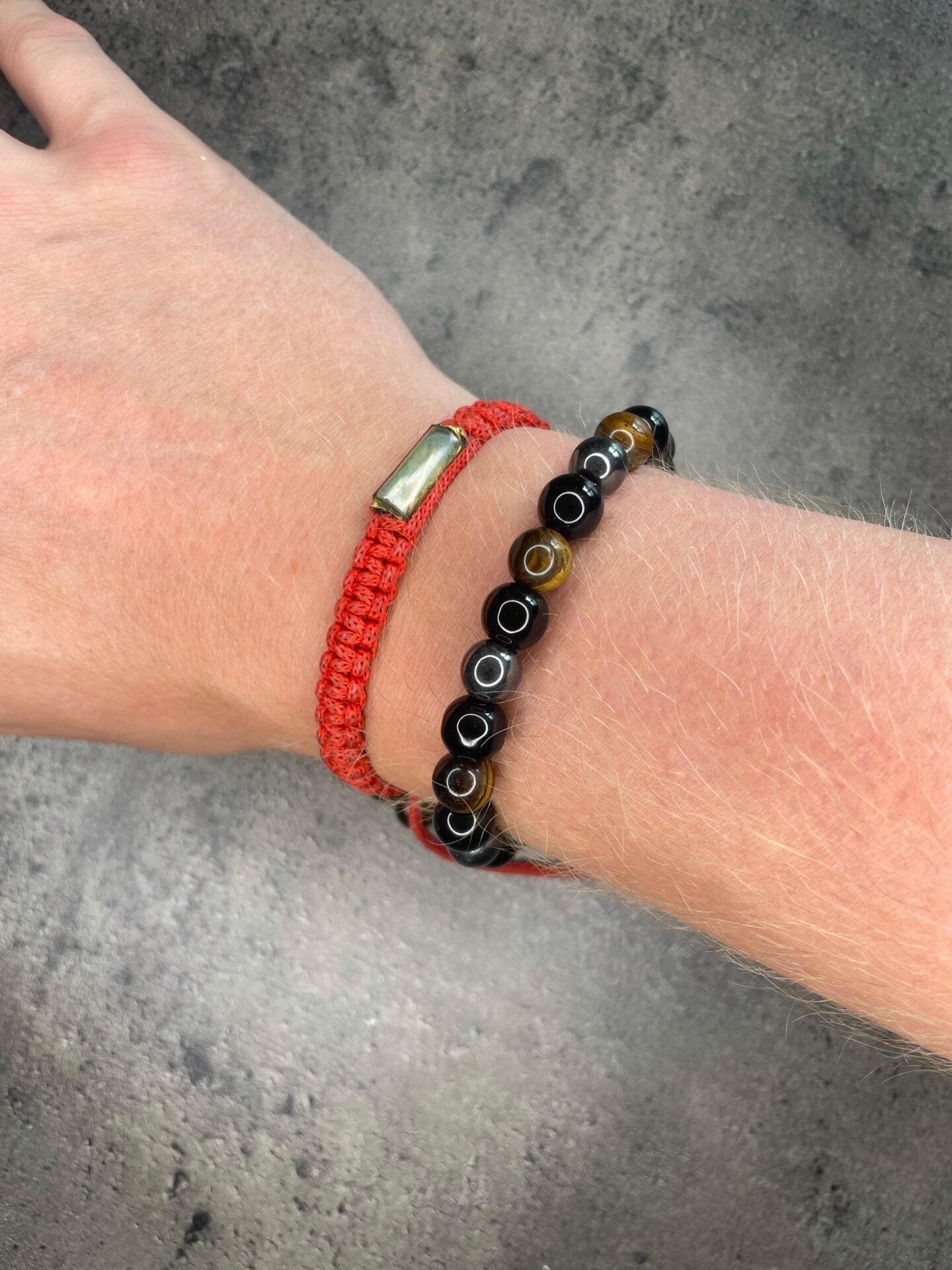 Triple protection - beaded bracelet; black obsidian, tiger's eye and hematite